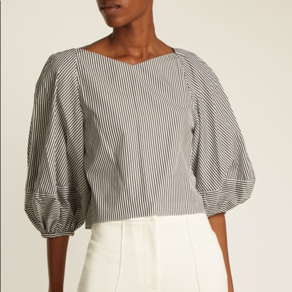 Tibi Puff Sleeve Striped Cotton Top